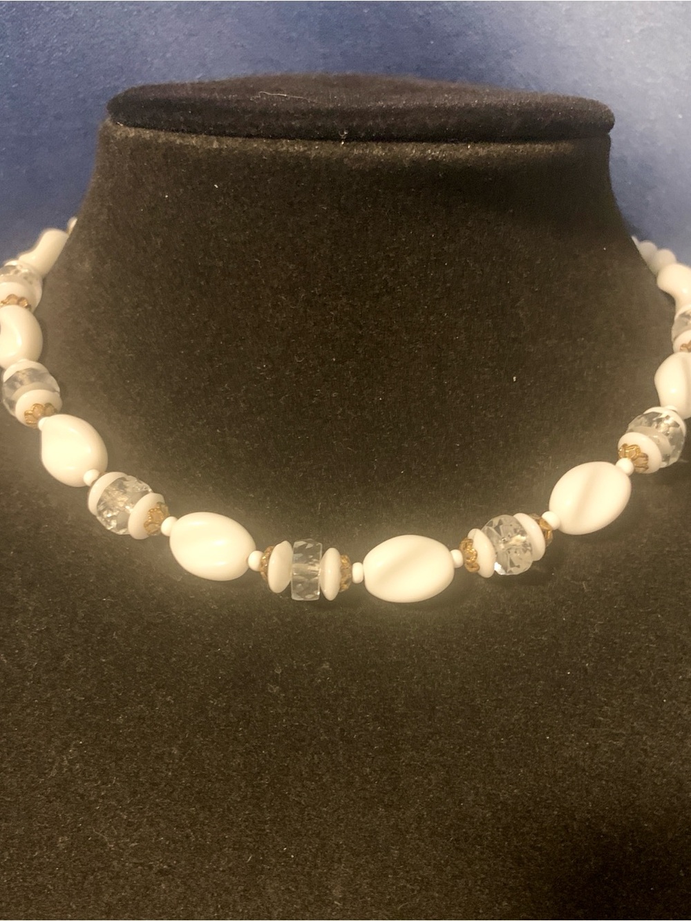 White Beaded Necklace with Clear Accents - Women's Elegant Jewelry